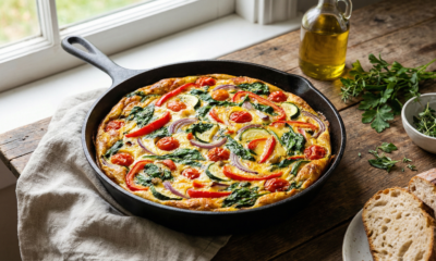 Döküm tavada pişmiş, lezzetli ve sağlıklı İtalyan omleti frittata tarifi
