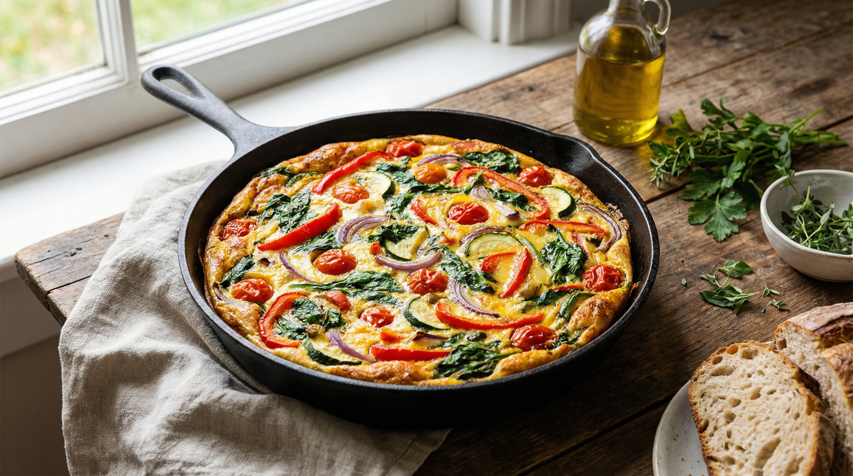 Döküm tavada pişmiş, lezzetli ve sağlıklı İtalyan omleti frittata tarifi