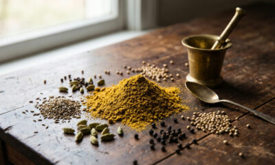 Yemen kökenli hawaij baharat karışımı — zerdeçal, kimyon, kakule ve karabiber