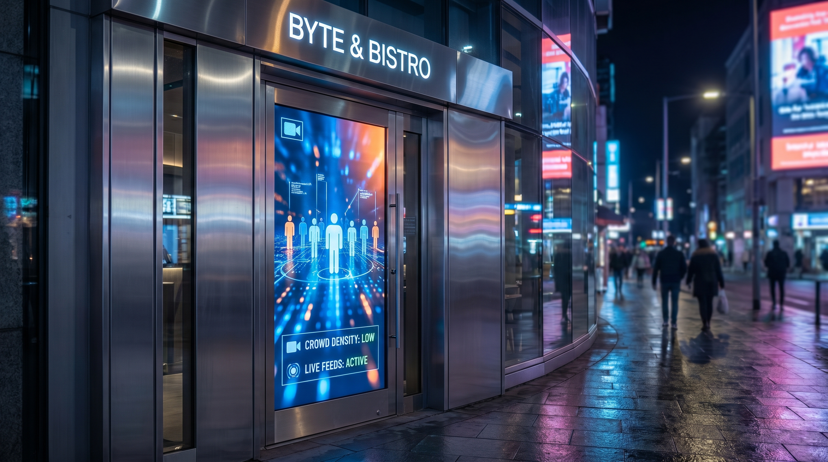Restoran girişinde dijital kalabalık takip ekranı