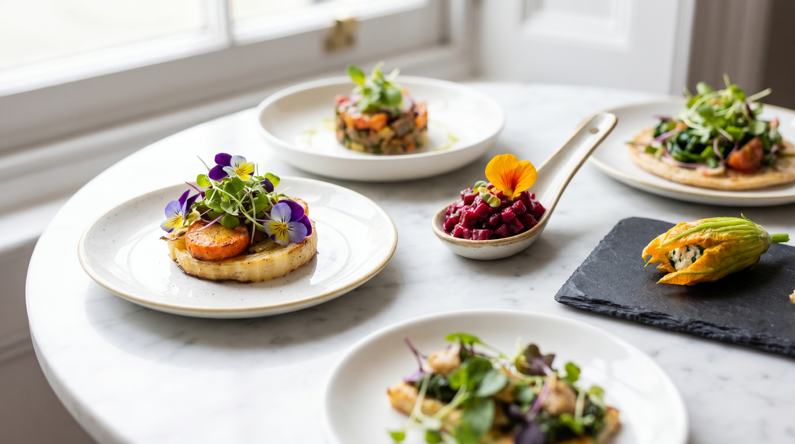 Holy Carrot restoran plant-based tasting menü tabakları