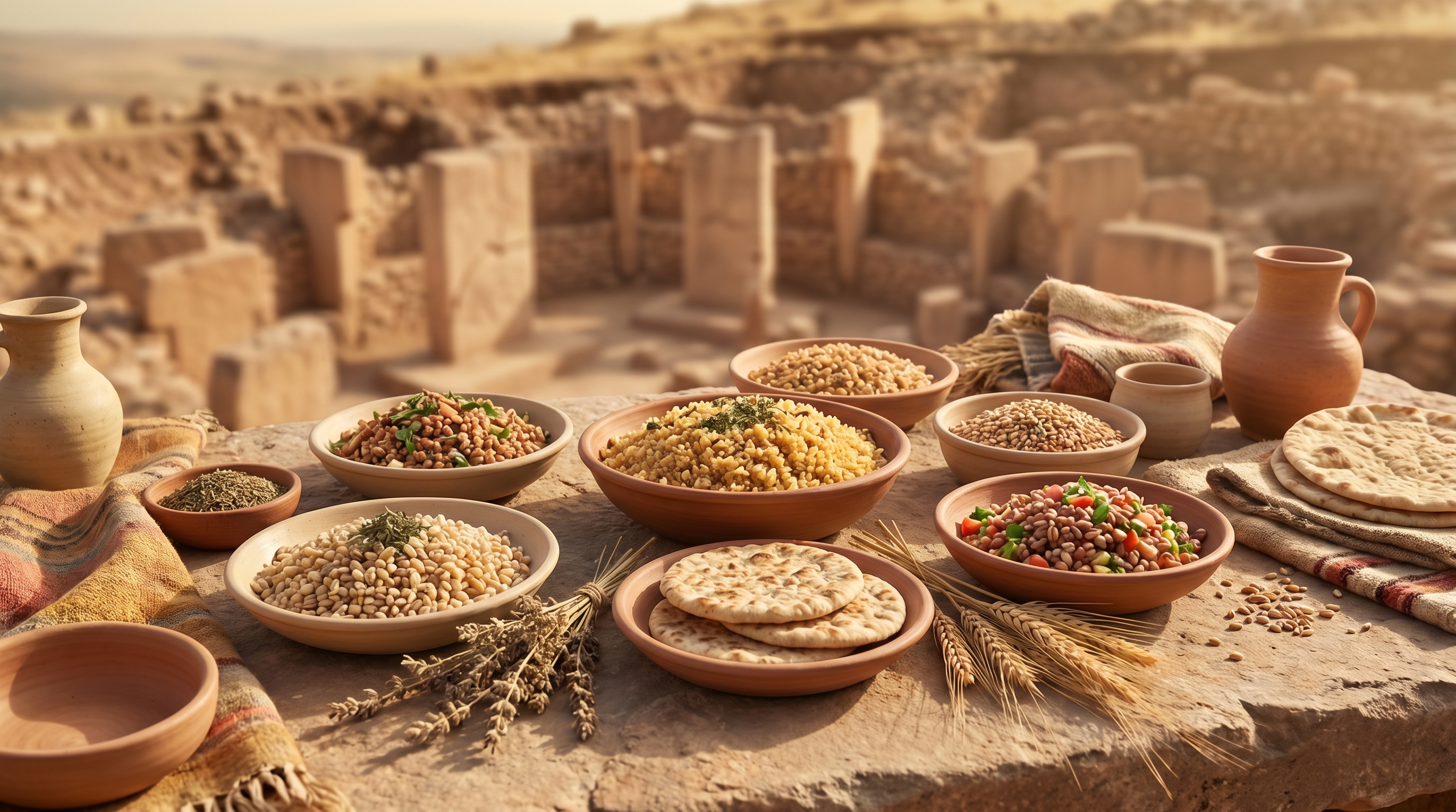 Göbeklitepe ilhamlı atalık tahıl yemekleri konsepti