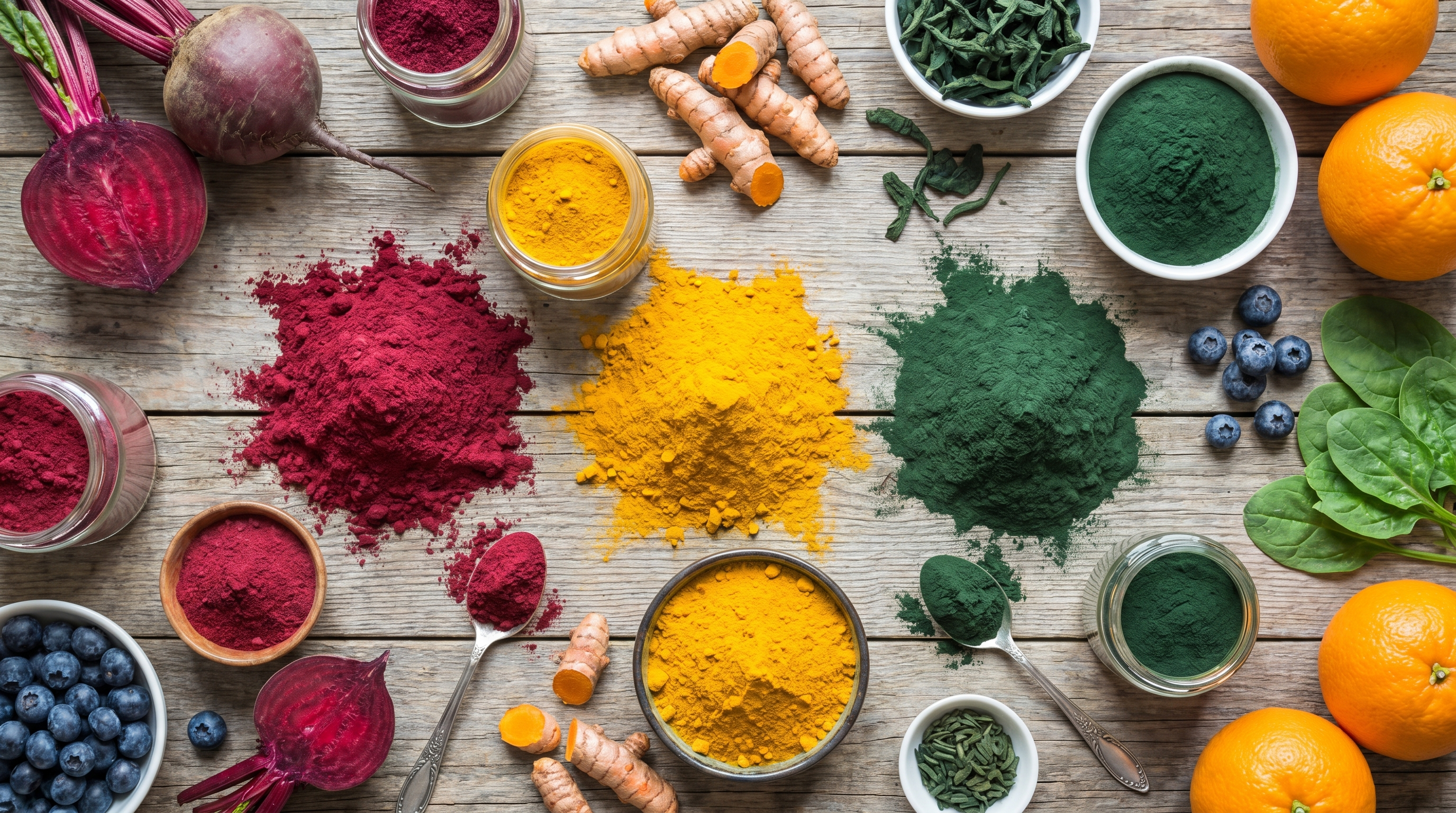 Doğal gıda renkleri — pancar, zerdeçal, spirulina