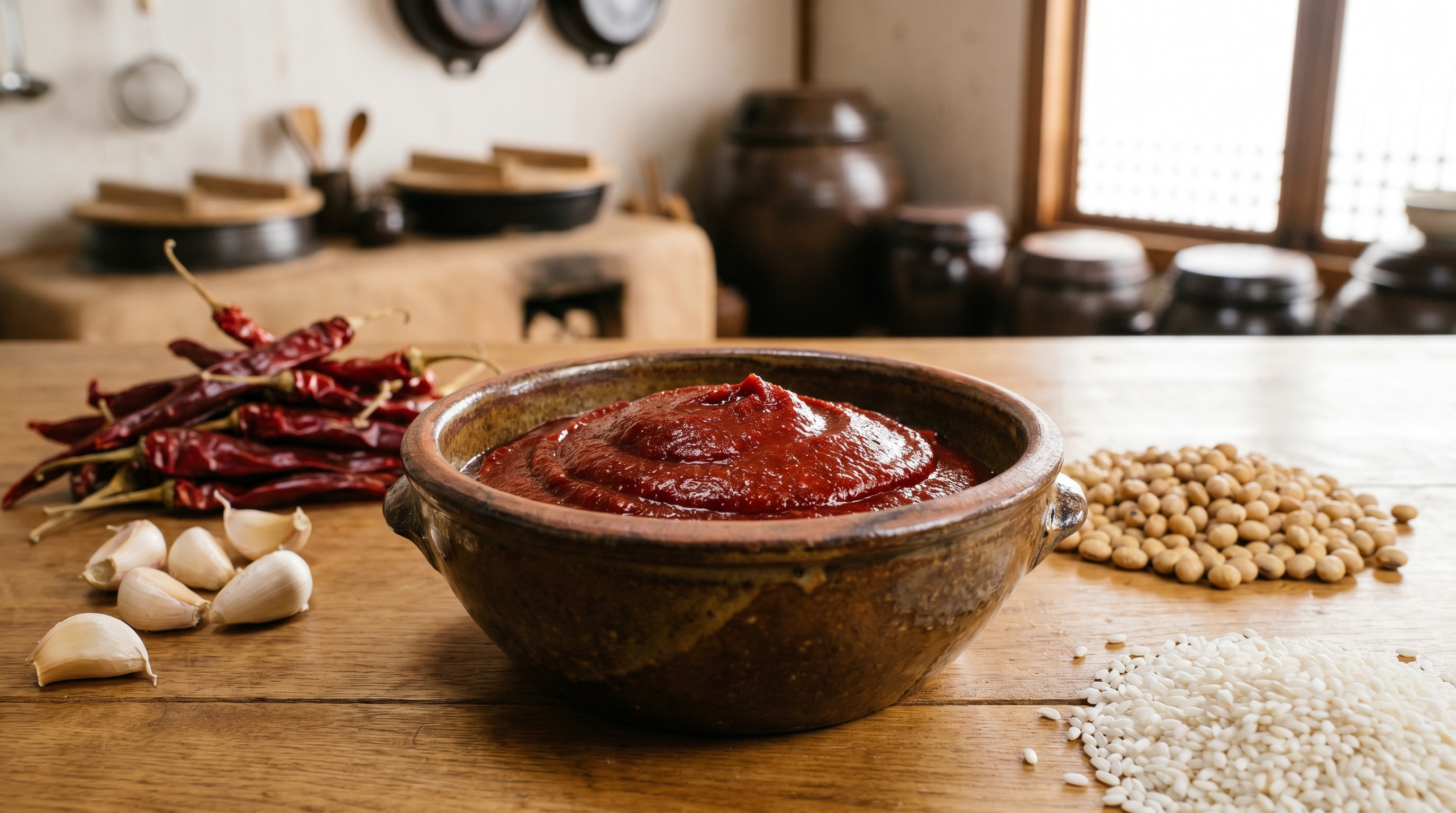 Gochujang kırmızı biber ezmesi ve Kore malzemeleri