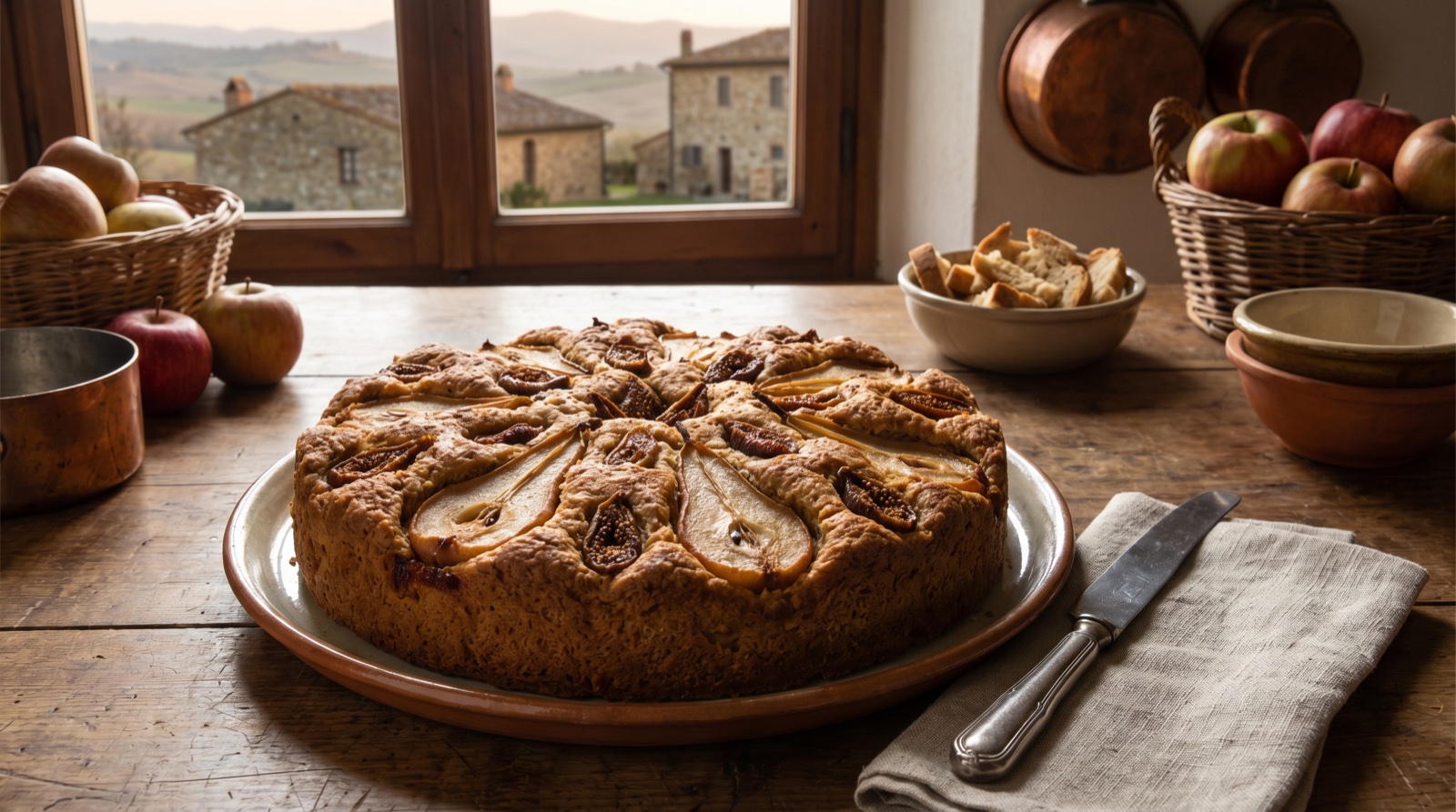 Miascia - Lombardiya'nın sıfır atık ekmek pastası, armut ve incir ile hazırlanmış geleneksel İtalyan köy tatlısı