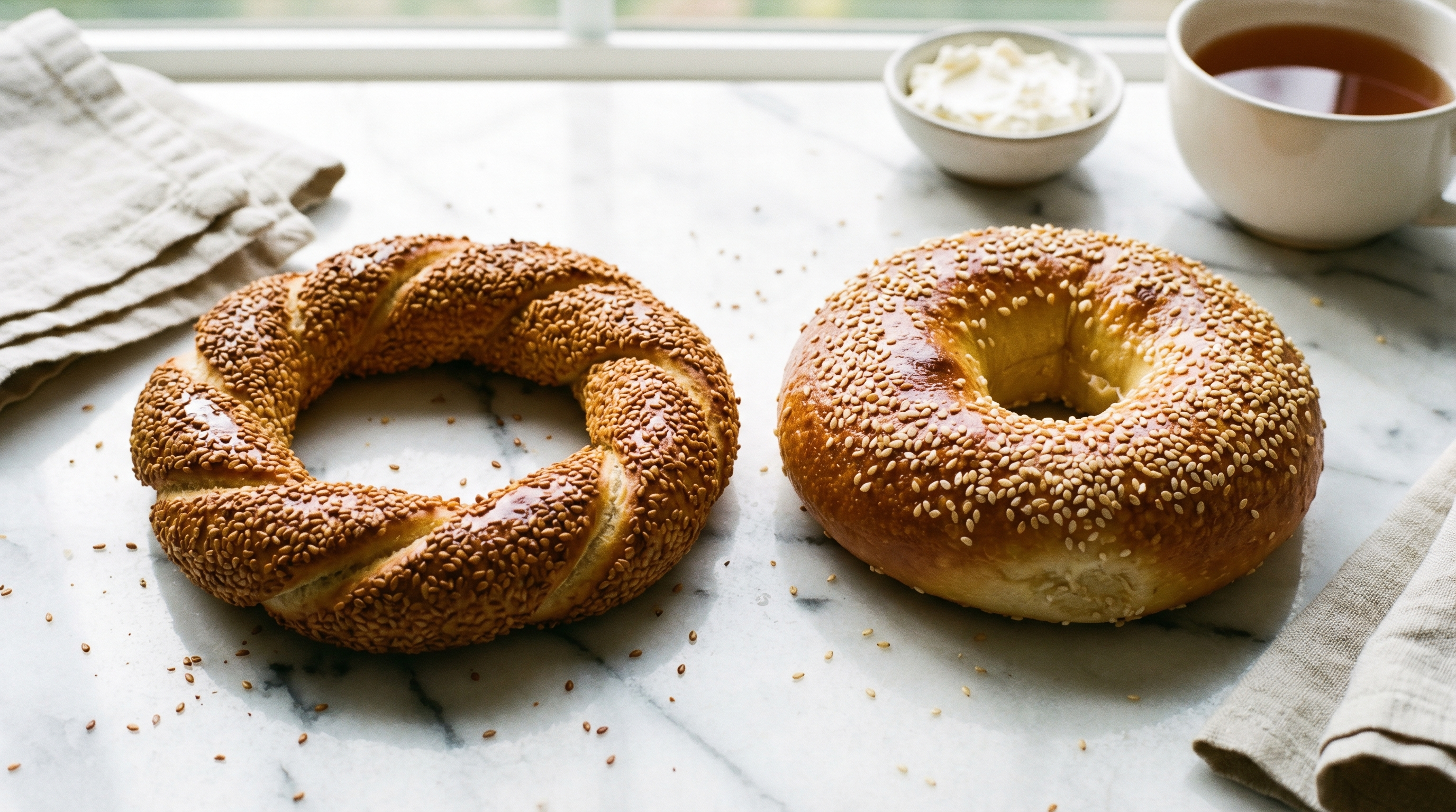 Türk simidi ve New York bageli yan yana karşılaştırma