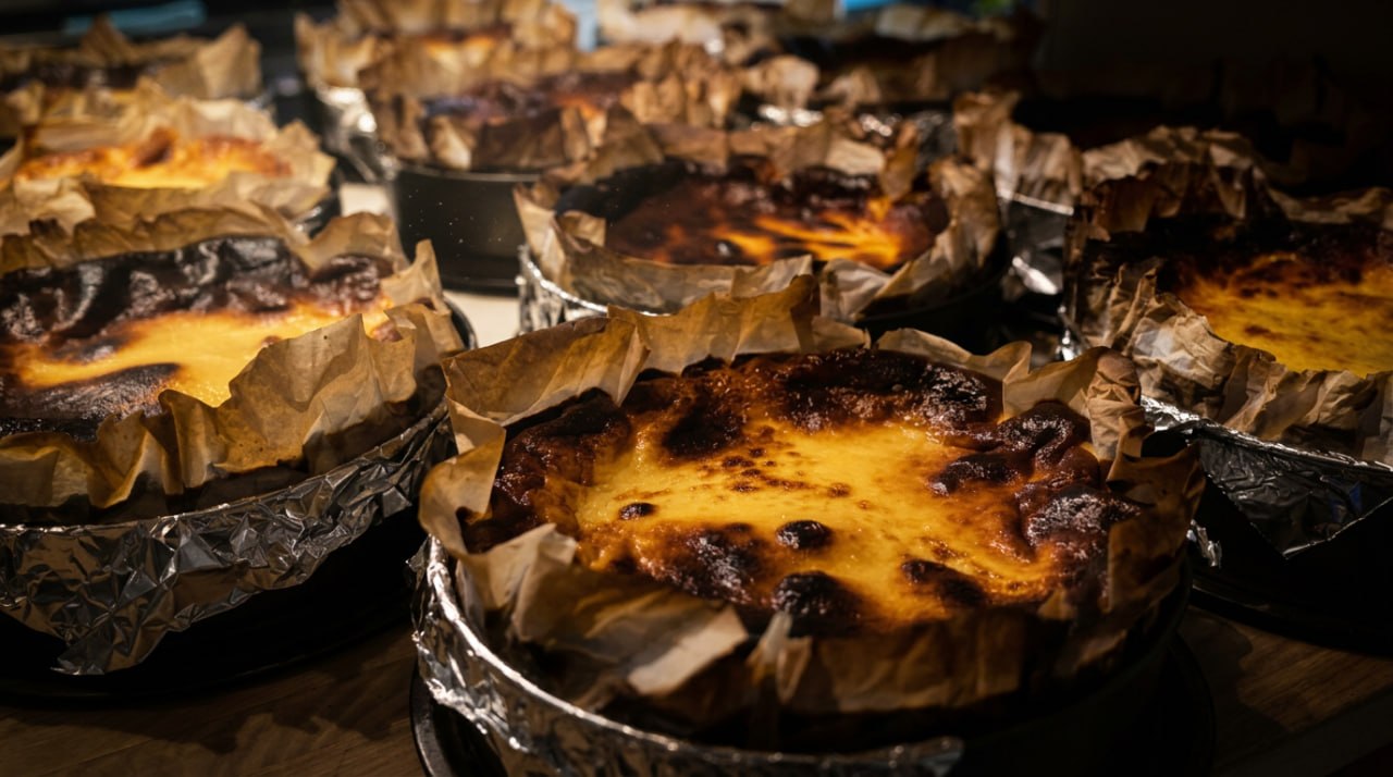 San Sebastian usulü yanmış Bask cheesecake'i