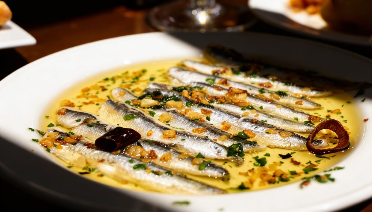Bask mutfağı hamsi — zeytinyağı ve sarımsakla servis
