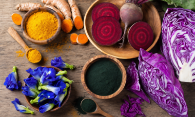 Zerdeçal, pancar, mor lahana ve spirulina - doğal gıda boyası malzemeleri