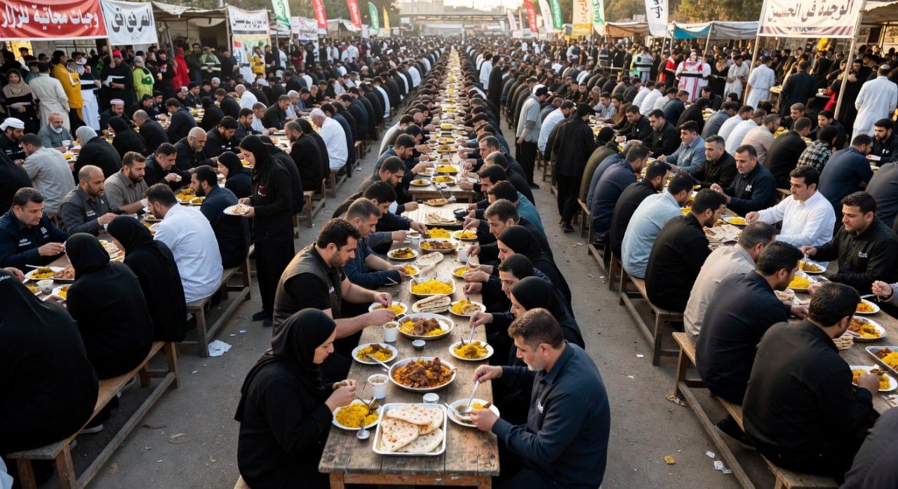 Kerbelâ'da gönüllüler dev kazanlarda yemek hazırlarken