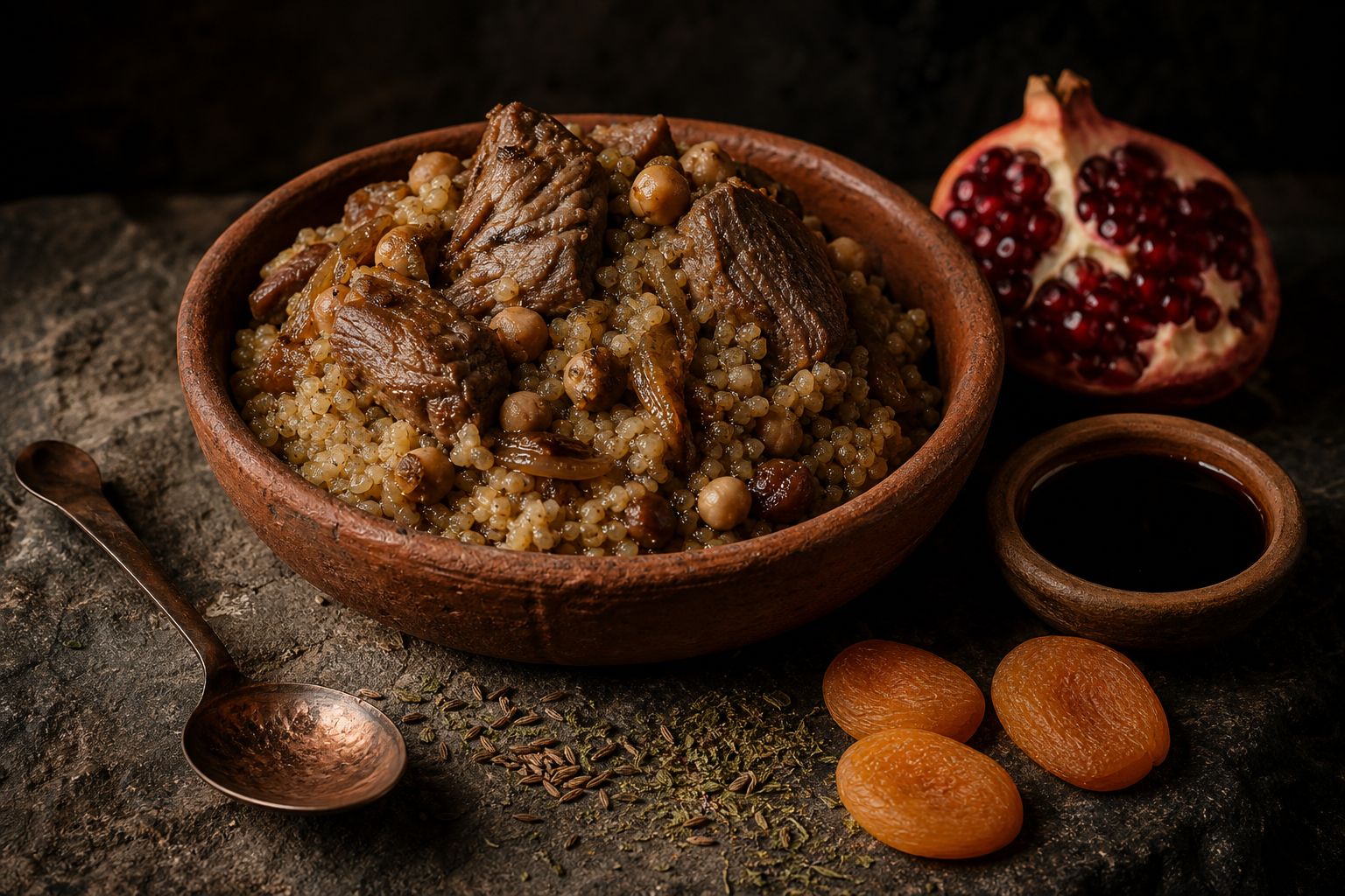 Selçuklu dönemi Anadolu mutfağı: bulgur pilavı, nohutlu kuzu yahnisi, kuru kayısı ve pekmez