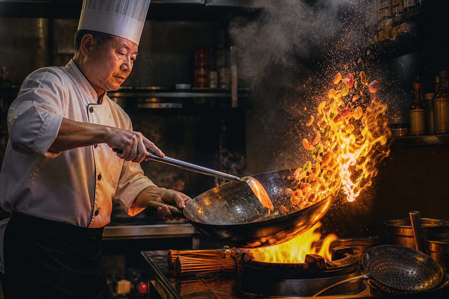 Geleneksel karbon çelik wok tava ve wok hei alev dinamikleri