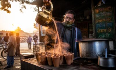 Geleneksel Hindistan pişmiş toprak Kulhad bardakları ve sokak çayı