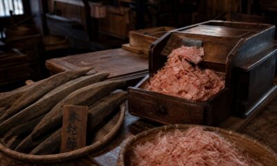 Geleneksel Japon Katsuobushi kurutma zanaatı ve ahşap rende