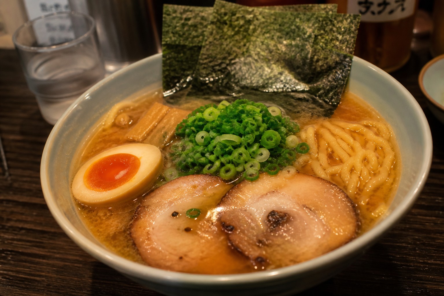 Otantik Tokyo ramen kasesi ve geleneksel Japon ramen sunumu