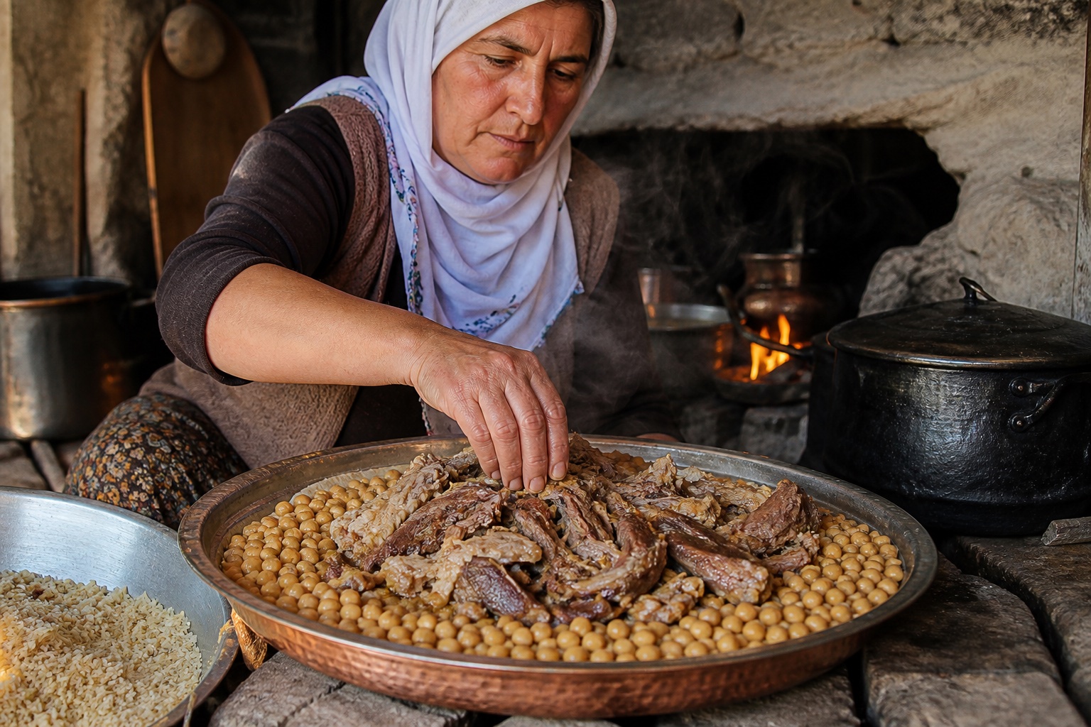 Tepsiye Dizilen Kuzu Eti ve Badem Katmanları