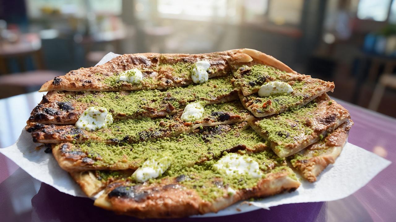 Geleneksel Kaymaklı ve Antep Fıstıklı Tahinli Pide