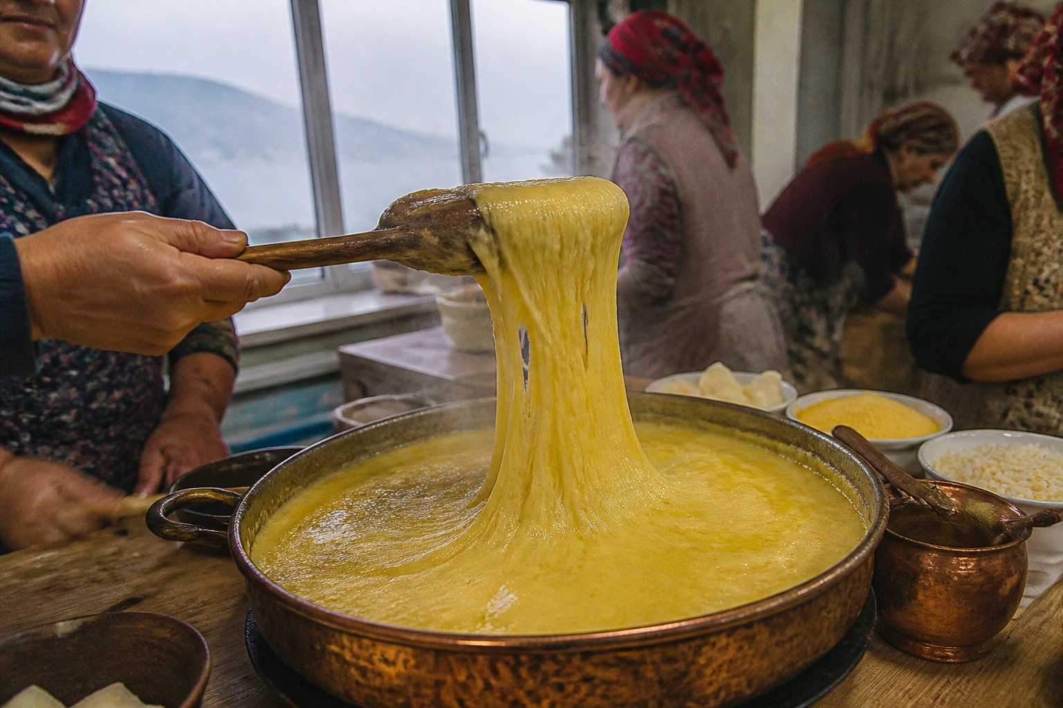 Bakır Sahanda Metrelerce Uzayan Altın Sarısı Trabzon Kuymağı